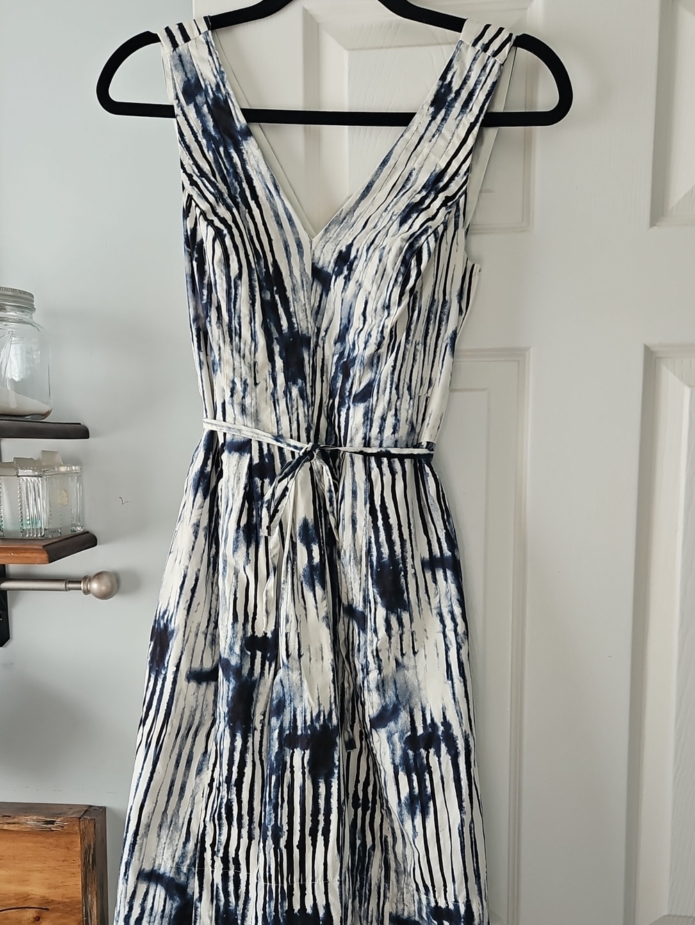 Sleeveless Blue Tie-Dye V-Neck Dress